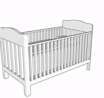 现代实木婴儿床su模型