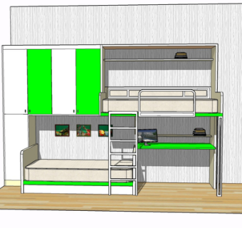 现代实木儿童床su模型