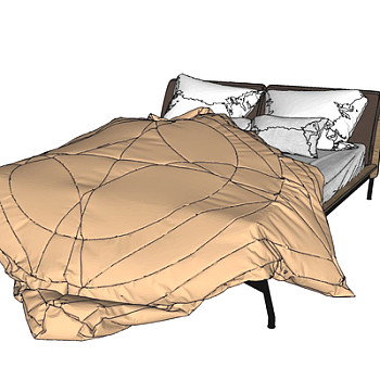现代布艺双人床su模型