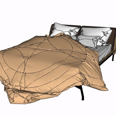 现代布艺双人床su模型