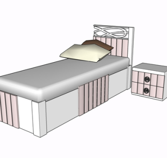 现代实木单人床su模型