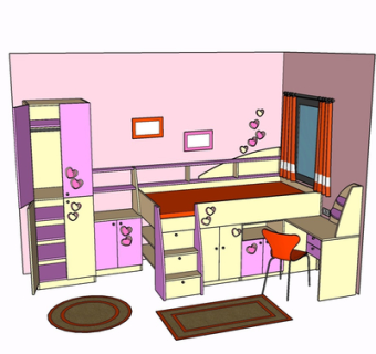 现代实木儿童床su模型