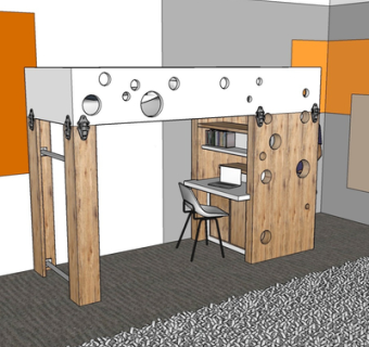 现代实木儿童床su模型