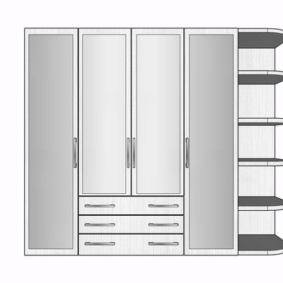 现代实木衣柜su模型