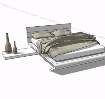 现代布艺双人床su模型
