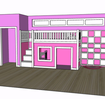 现代实木儿童床su模型