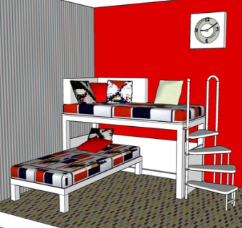 现代儿童床su模型