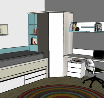 现代实木书桌su模型