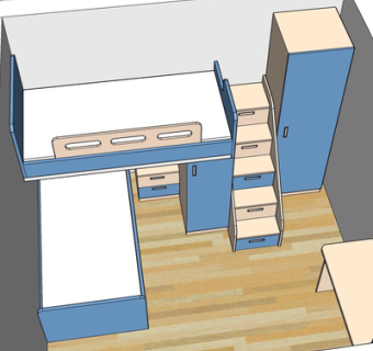 现代实木儿童床su模型