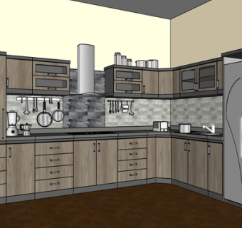 现代实木橱柜su模型