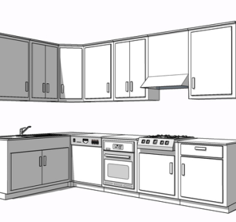 现代实木橱柜su模型
