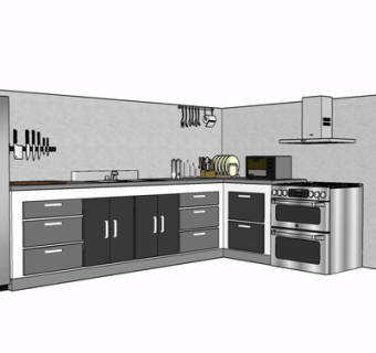 现代实木橱柜su模型