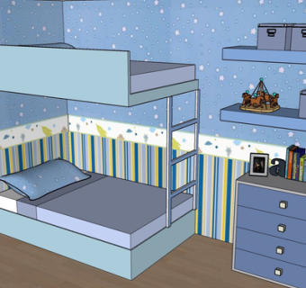 现代实木儿童床su模型