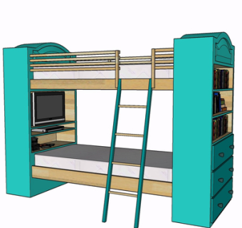 现代实木儿童床su模型