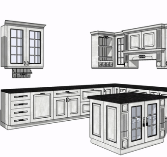 简欧实木橱柜su模型