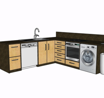 现代实木橱柜su模型