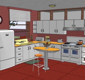 现代实木橱柜su模型