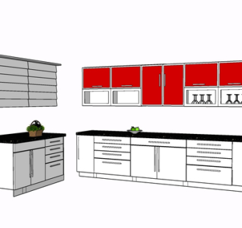 现代实木橱柜su模型