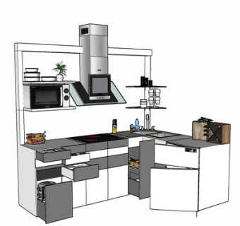 现代实木橱柜su模型