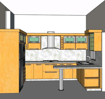 现代实木橱柜su模型