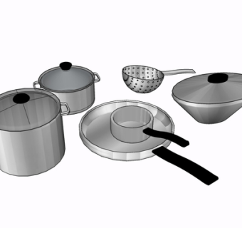 现代蒸锅煮锅炒锅su模型