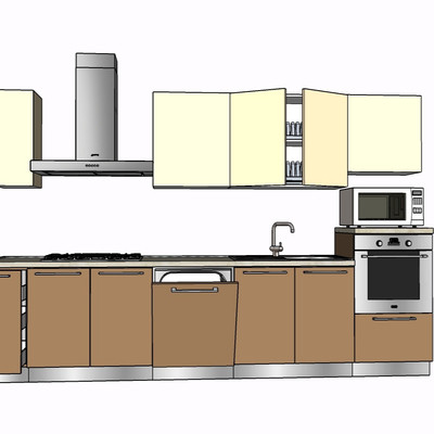 现代实木橱柜su模型