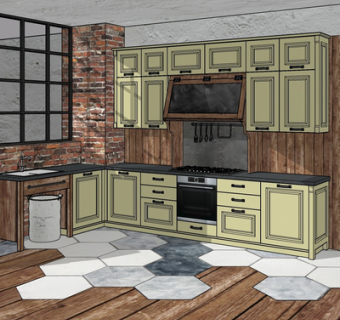 现代实木橱柜su模型