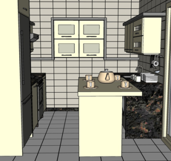 现代实木橱柜su模型