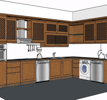现代实木橱柜su模型