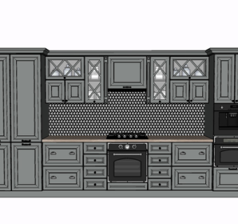 简欧实木橱柜su模型