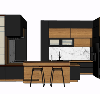现代实木橱柜su模型
