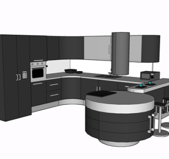 现代实木橱柜su模型