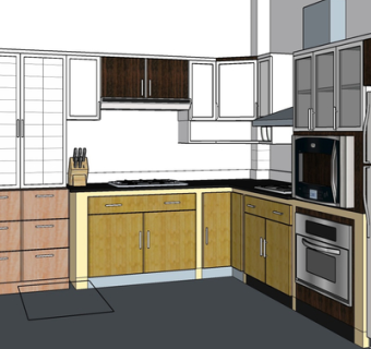 现代实木橱柜su模型
