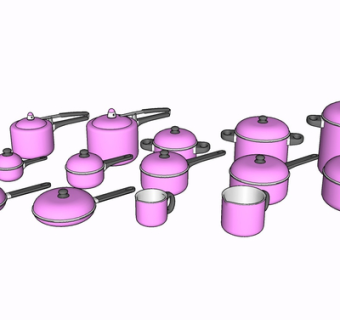 现代蒸锅煮锅炒锅su模型