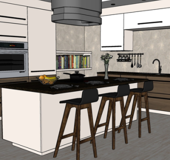 现代实木橱柜su模型