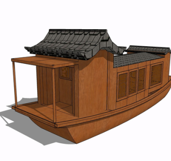 中式木船摆件su模型