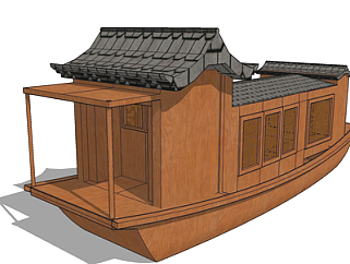 中式木船摆件su模型