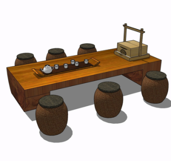 现代实木餐桌椅su模型