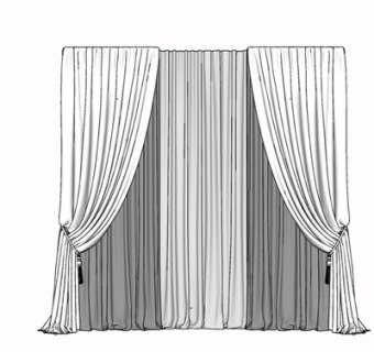 现代布艺窗帘su模型