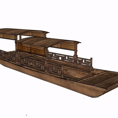 中式木船su模型