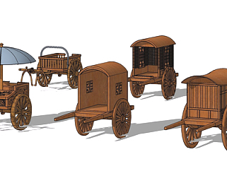 中式实木马车su模型