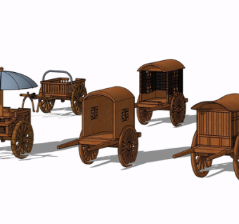 中式实木马车su模型