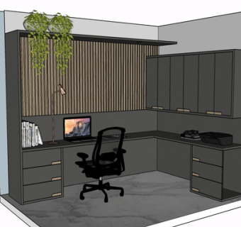 现代实木书桌su模型