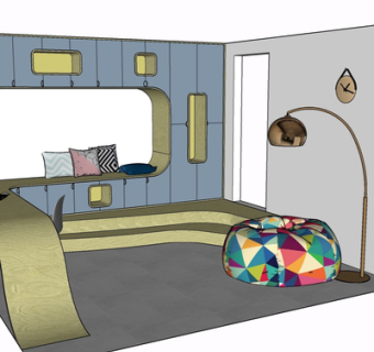 现代实木书桌su模型