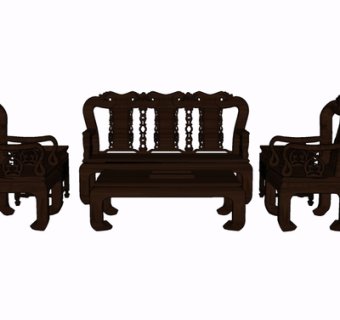 中式实木休闲桌椅su模型
