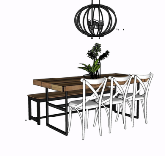 现代实木餐桌椅su模型