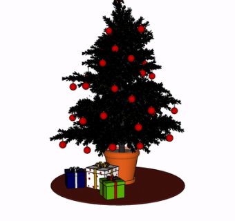 现代圣诞树盆栽su模型