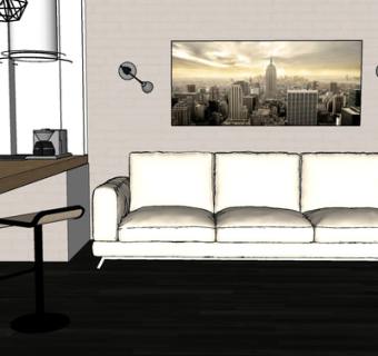 现代布艺多人沙发su模型