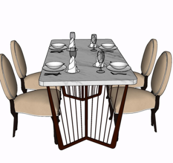 美式餐桌椅su模型