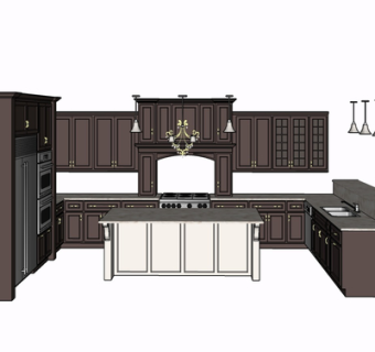 现代实木橱柜su模型